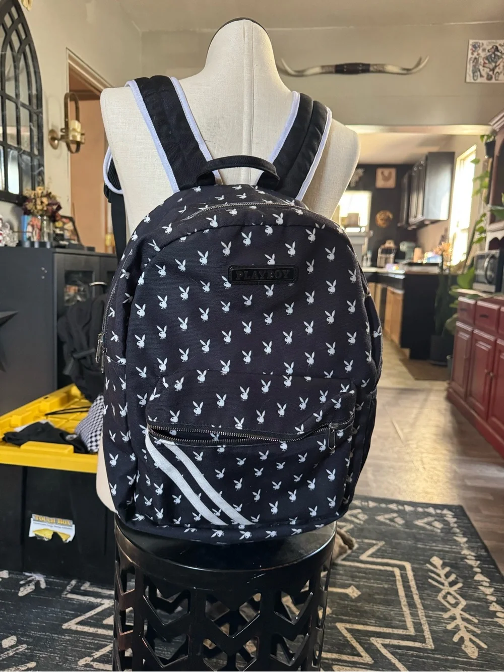 Playboy Black Logo Print Backpack
